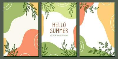 Bright summer backgrounds with plants. Templates for a screen with space for text. Vector illustration of the background.