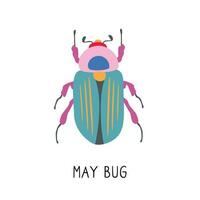 may bug scarab with wings top view, vector graphic color illustration on white background