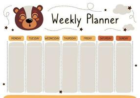 Planner for mom. Weekly planner, wish list, to-do list in cartoon flat style with cute animals. A set of digital prints. vector