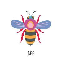 A colorful bee. A bright unusual bee. An insect character. Vector highlighted on a white background