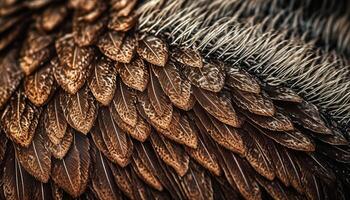 Animal markings on feather, textured effect in multi colored autumn forest generated by AI photo