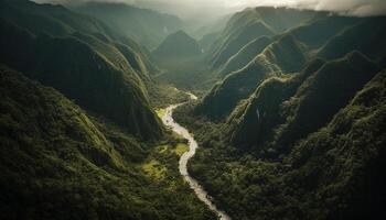 Majestic mountain range, tranquil meadow, asturias viewpoint, autumn exploration generated by AI photo