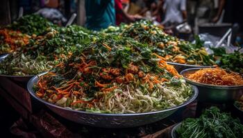 Fresh seafood and vegetables cooked in East Asian culture gourmet style generated by AI photo