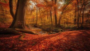 Vibrant colors of autumn foliage in tranquil rural wilderness scene generated by AI photo