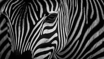 Zebra beauty in nature monochrome elegance of striped animal markings generated by AI photo
