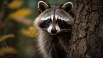 en peligro de extinción rojo panda mirando a cámara en tranquilo bosque ajuste generado por ai foto