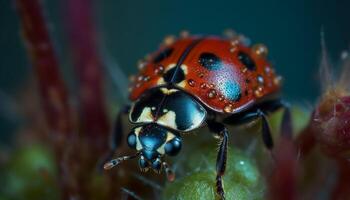 Spotted weevil crawls on multi colored leaf in selective focus generated by AI photo