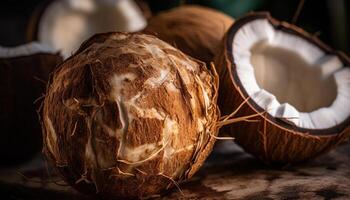 Exotic coconut milk drink, a healthy and refreshing summer meal generated by AI photo