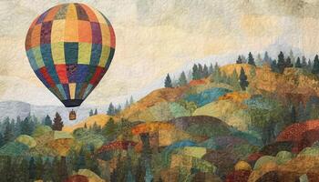 Hot air balloon journey over vibrant mountain range in autumn generated by AI photo