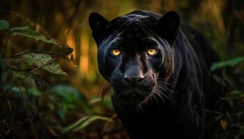 Majestic big cats staring, beauty in nature undomesticated animals generated by AI photo