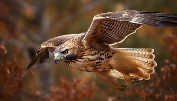 Spread wings, talon flying, hunter, eagle owl generated by AI photo