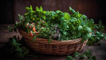 Organic peppermint bunch, a healthy seasoning for vegetarian cooking generated by AI photo