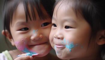 Cute Chinese toddler and her playful brother enjoying family fun generated by AI photo