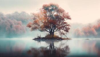 Tranquil scene of autumn forest, mountain, and meadow beauty generated by AI photo