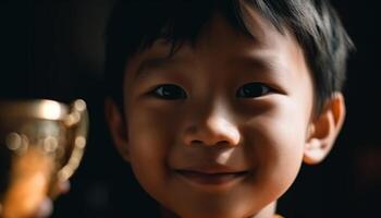 Cute boys smiling, enjoying playful celebration with human expressions generated by AI photo