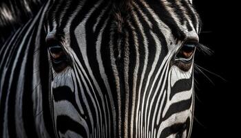 Zebra portrait in black and white, looking at camera generated by AI photo