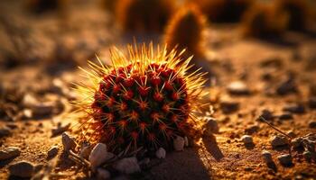 Sharp thorn on succulent plant in arid summer environment generated by AI photo