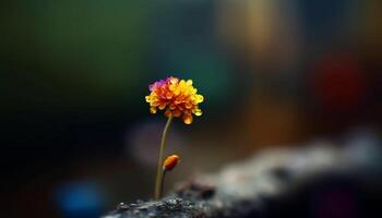 Fresh yellow wildflower in meadow, focus on foreground drop generated by AI photo