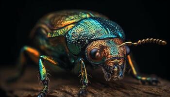 Small weevil crawling on green plant in selective focus macro generated by AI photo