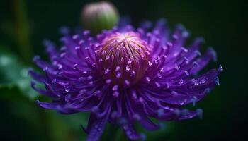 Soft focus on purple daisy, dew drop, beauty in nature generated by AI photo