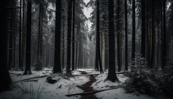 Tranquil scene of coniferous trees in winter, beauty in nature generated by AI photo