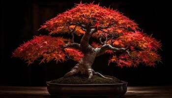 Japanese maple leaf in autumn, multi colored beauty in nature generated by AI photo