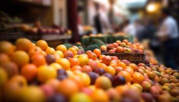 Fresco orgánico frutas y vegetales en un multi de colores cesta para rebaja generado por ai foto