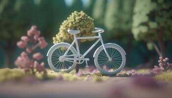 Summer cycling adventure through nature beauty, a floral bouquet backdrop generated by AI photo