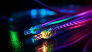 Glowing fiber optic cables connect global computer network for futuristic communication generated by AI photo