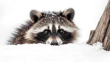 mullido mamífero sentado en nieve, mirando alerta a cámara generado por ai foto