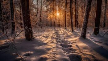 Tranquil scene of coniferous trees in winter frosty beauty generated by AI photo
