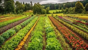 Vibrant agriculture industry grows healthy food in landscaped rural meadows generated by AI photo