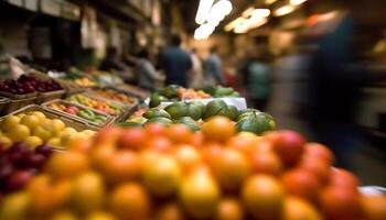 sano comiendo opciones abundar a el al aire libre agricultores mercado quiosco generado por ai foto