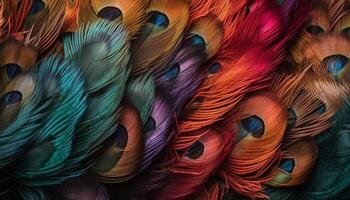 Vibrant peacock tail design showcases beauty in nature creativity generated by AI photo