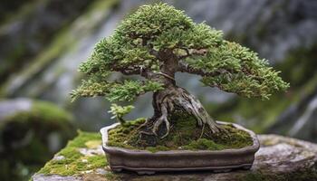 New life sprouts from old pine tree in tranquil forest generated by AI photo