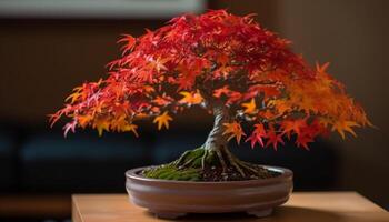 Japanese maple in flower pot brings beauty to home interior generated by AI photo