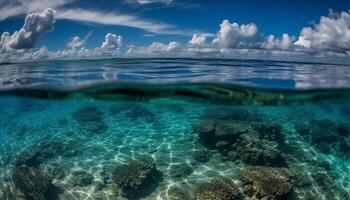 vistoso mar vida en idílico submarino paisaje, Perfecto para escafandra autónoma buceo generado por ai foto