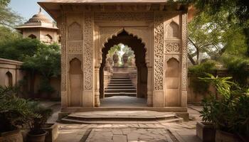 Ancient sandstone mausoleum, a marvel of Indian architecture and spirituality generated by AI photo