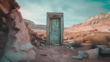 Majestic ancient ruin on cliff, a tranquil beauty in nature generated by AI photo