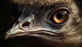 Animal eye staring close up, focus on foreground, eagle owl curiosity generated by AI photo