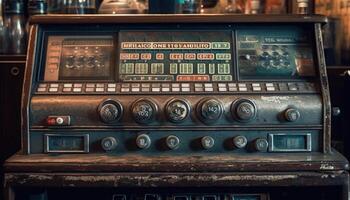 antiguo mando control S antiguo pasado de moda estéreo equipo en Club nocturno radiodifusión industria generado por ai foto