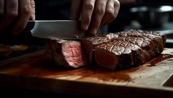 Hand grilled steak fillet, ready to eat, with rustic spice preparation generated by AI photo