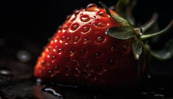 Juicy ripe strawberry slice splashing in refreshing water bowl generated by AI photo