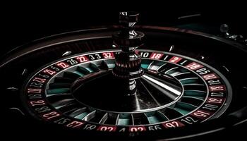 Green roulette wheel spinning, chance for wealth and success generated by AI photo