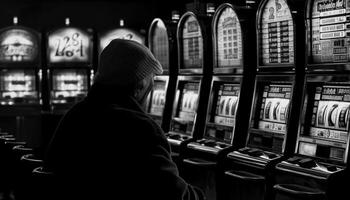 uno adulto músico jugando antiguo pasado de moda ocio juegos en casino adentro generado por ai foto