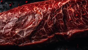 Juicy sirloin steak sliced for gourmet barbecue meal preparation indoors generated by AI photo