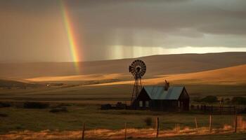 Wind turbines generate electricity, a beauty in nature technology generated by AI photo