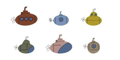 Submarine. Underwater transport. Sea life design. Vector illustration in scandinavian style.