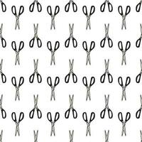 Scissor seamless pattern. Hand drawn professional pair of scissors cutting hair. Craft and scissoring. Vector print on white background