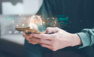 Digital transformation technology strategy, IoT, internet of things. transformation of ideas and the adoption of technology in business in the digital age, enhancing global business capabilities. Ai photo